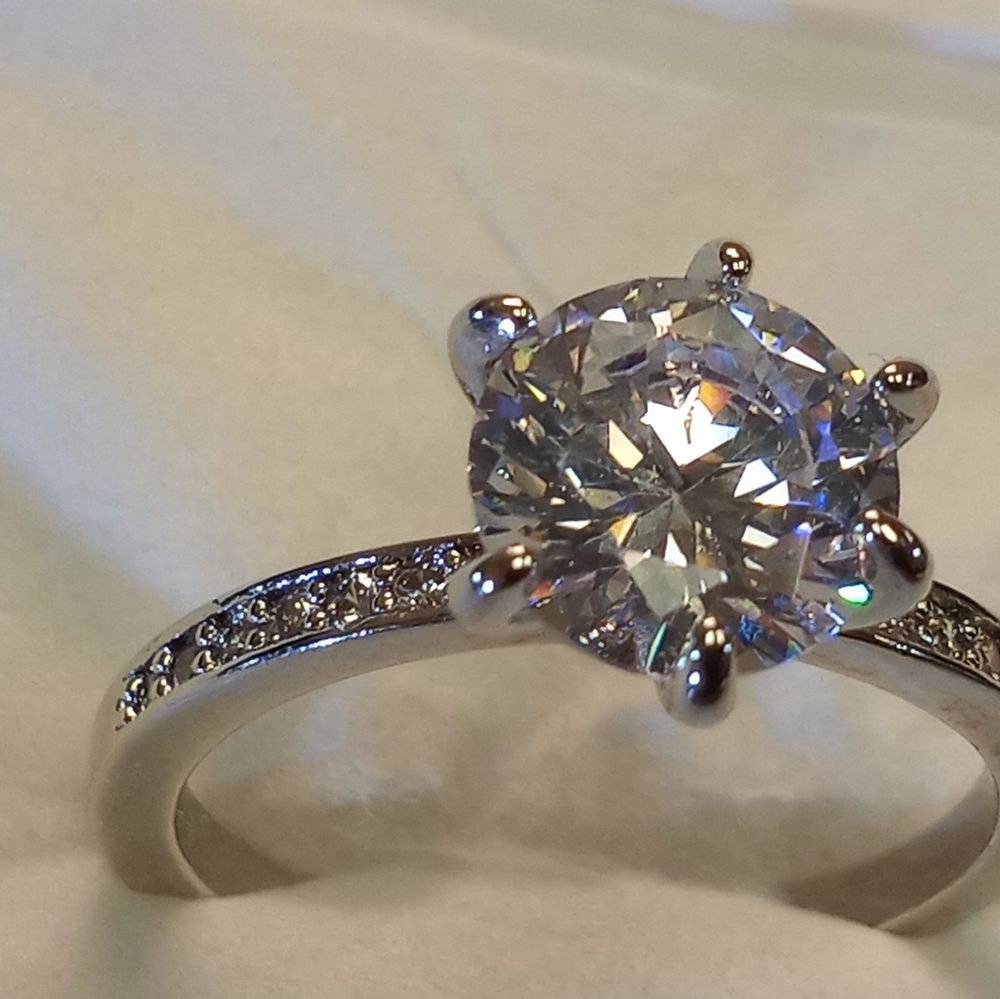 Solitaire Diamond Headed Silver Ring - image 3